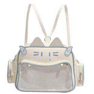 可爱喵喵痛包双肩包单肩斜挎包女中食量学生日常吧唧包娃包黑白银