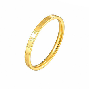 不掉色钛钢18K金色满圈爱心戒指女小众设计轻奢素圈食指环高级感