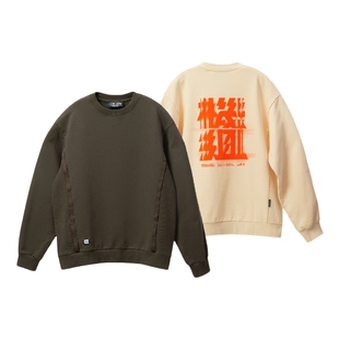 吉考斯工业机组橙男女同款字母印花拼接卫衣380g纯棉圆领套头外套