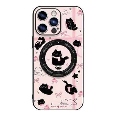 猫咪物语适用苹果17Promax手机壳新款ip15磁吸带支架iPhone16Pro保护套14支点高级感Ho3创意可爱13pm女全包
