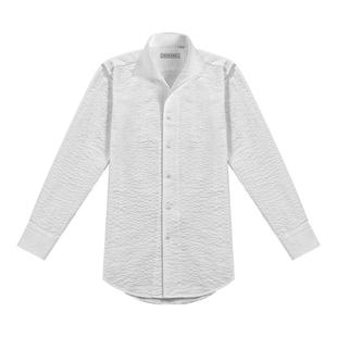 CULTUM意式商务绅士泡泡纱一片领衬衫男长袖条纹青年休闲衬衣