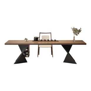 宋代美学实木老板办公桌茶桌一体两用办公室接待茶台2025新款高端