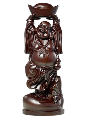 黑檀木雕弥勒佛大肚佛笑佛佛像摆件实木家居装饰品托元宝自在弥勒