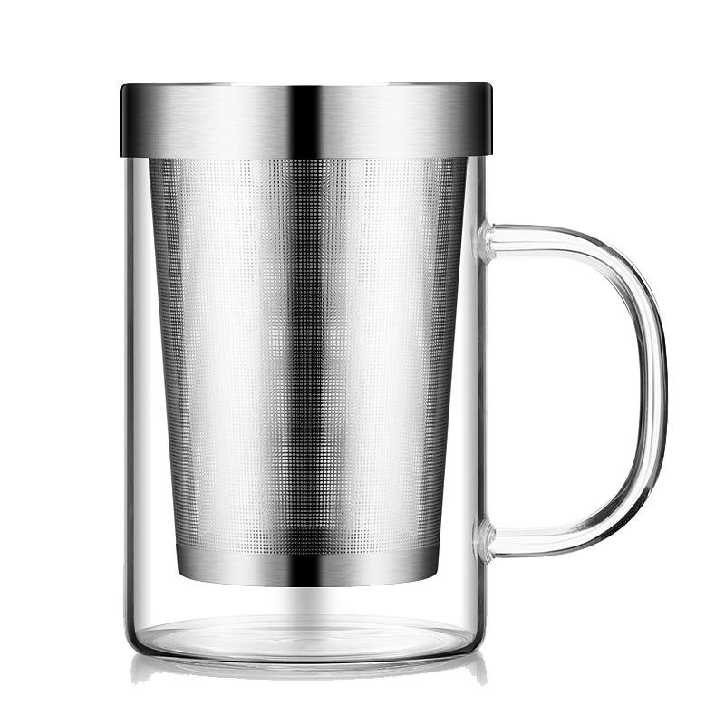 隔离带把手喝茶500ml玻璃水杯