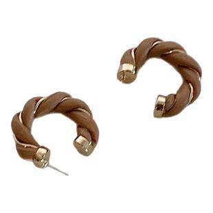 法式复古夸张皮革麻花耳圈耳环女简约百搭小众气质耳钉耳饰冷淡风