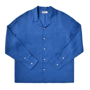 柴米古巴领100%亚麻长袖衬衫春季新款美式复古休闲商务通勤衬衣