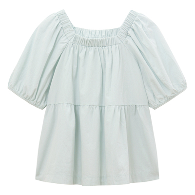 小个子短袖方领娃娃衫女夏季大码