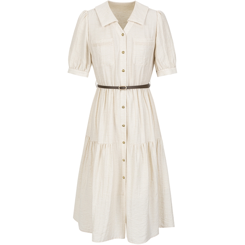 KBNE连衣裙女通勤衬衫裙2025夏季新款小个子漂亮茶歇法式气质长裙