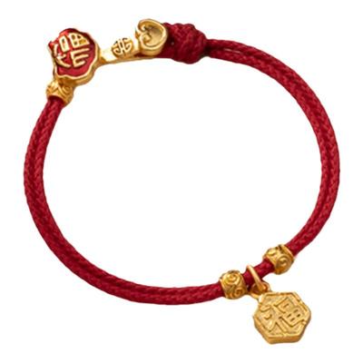 如意扣红绳手链编织黄金diy串珠