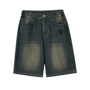 INXXAPYD 复古水洗泛黄五分牛仔裤男廓形潮流经典短裤中裤