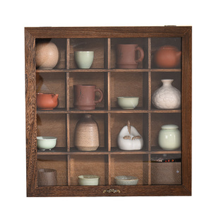 实木茶壶展示盒茶具防尘格子收纳柜置物架化妆品首饰器皿小博古架