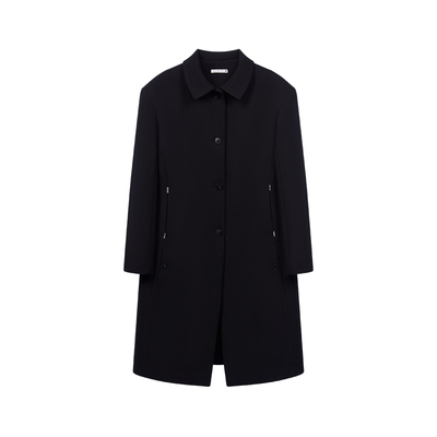 黑色收腰阔摆多口袋大衣