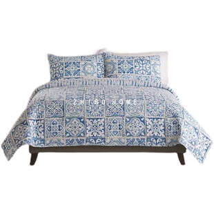 源单2025新款外贸出口床罩美式绗缝被三件套四季通用床盖全棉床单