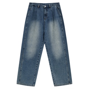 吕小虎ACTUP 冬季加绒加厚牛仔裤男士美式宽松休闲裤直筒阔腿裤子