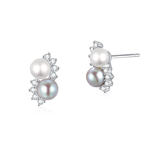 MissQueeny奎妮小姐|双生双色天然灰珍珠纯银耳钉简约精致贵气