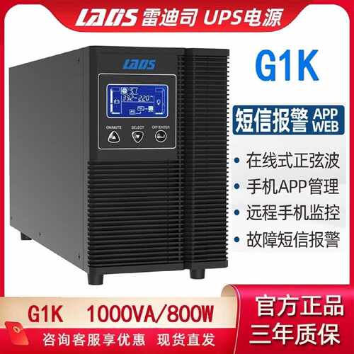 雷迪司G1K UPS不间断电源在线式1KVA 800W 15分钟 LCD自动开关机