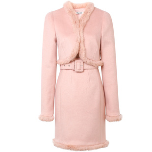 2025秋季新款时尚气质兔毛拼接毛呢短款外套+高腰半裙套装两件套