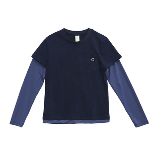 【假两件】初中生女T恤2026春装新款青少年复古休闲长袖上衣t恤衫