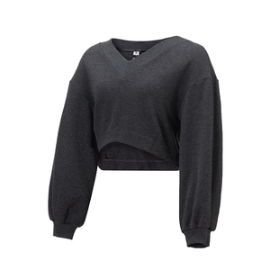 Sumday宽松显瘦高腰短款卫衣女小个子慵懒风V领上衣秋冬防风保暖