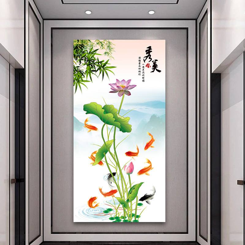 自粘壁画入户玄关装饰画贴画入门门衣柜走廊墙纸中式竖背景版客厅