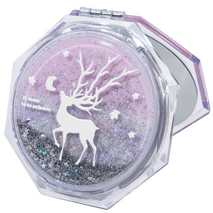 油画星空流沙镜创意女士随身化妆梳妆镜迷你便携折叠小镜子双面镜