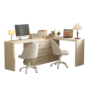 双人书桌学习桌转角电脑桌卧室家用长条写字桌斗柜梳妆台一体桌子