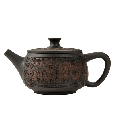 建水紫陶大口汉瓦凤鸣壶手工雕刻百福大容量高档家用送礼泡茶壶