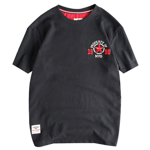 刺绣五角星图案短袖T恤男 水洗磨毛纯棉舒适圆领百搭青年半袖tee