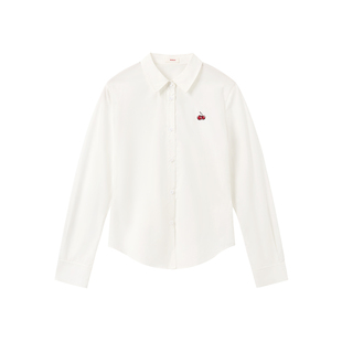 【郑合惠子同款】樱桃KIRSH 经典刺绣白色衬衫女秋季韩版显瘦衬衣