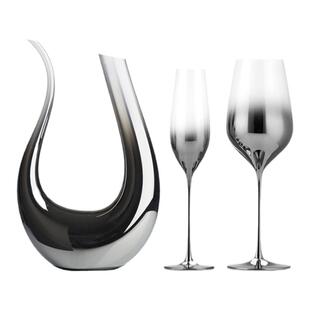 电镀高级银灰色渐变美式红酒杯子水晶玻璃金属感高脚杯欧式醒酒器