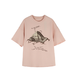 谜底印花T恤短袖女2025夏新款圆领粉色帕斯蒂尔风上衣256MT6023