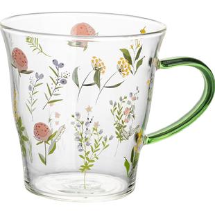 摩登主妇小枝荨高硼硅玻璃杯耐高温女生高颜值水杯家用带把手杯子