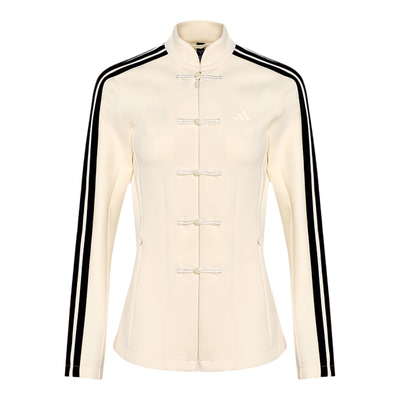 阿迪达斯2026女立领唐装条纹外套