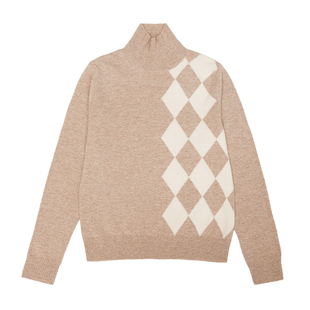 鹿王100%山羊绒衫女半高领菱形格针织衫毛衣内搭保暖打底25年秋冬