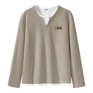 马克华菲假两件男士长袖t恤2026新款秋季男装内搭打底衫男款上衣X