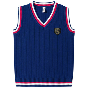 儿童马甲女孩毛衣小学生坎肩女童针织背心校服学院风春秋黄色马夹