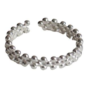 S925纯银多层珠子开口戒指素银简约个性韩系饰品指环森系学生饰品