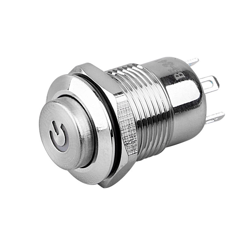 LB12mm金属按钮开关常开触点自锁复位防水环形电源符号带灯12V24V
