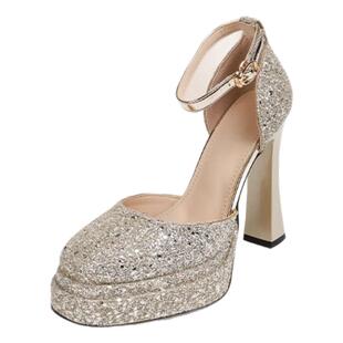 粗跟单鞋女配裙子2026新款夏季百搭时尚婚纱婚鞋防水台厚底高跟鞋