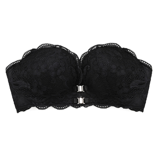 美背加厚小胸聚拢显大内衣无肩带文胸黑色隐形胸罩前扣女防滑夏季