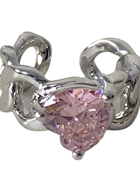 高级感粉色钻爱心珍珠气质戒指女