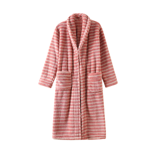 法兰绒睡袍女冬季新款加厚加绒长款系带浴袍轻奢睡衣家居服套装