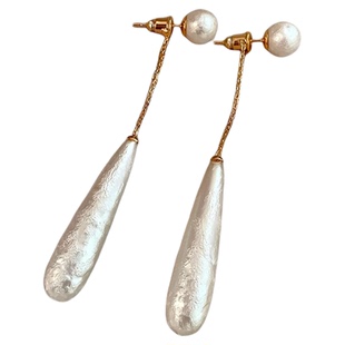 法式优雅~长款纹理珍珠水滴耳环女小众设计高级感耳钉复古耳饰品
