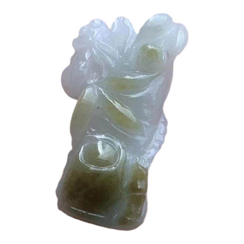 缅甸翡翠吊坠白色黄翡竹节金蝉