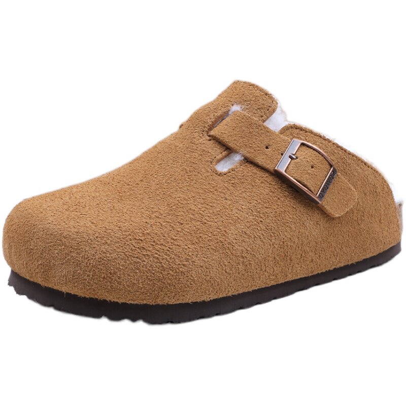 DYOWOZ/东园物作勃肯软木包头拖鞋女冬季加厚羊皮毛一体保暖外穿