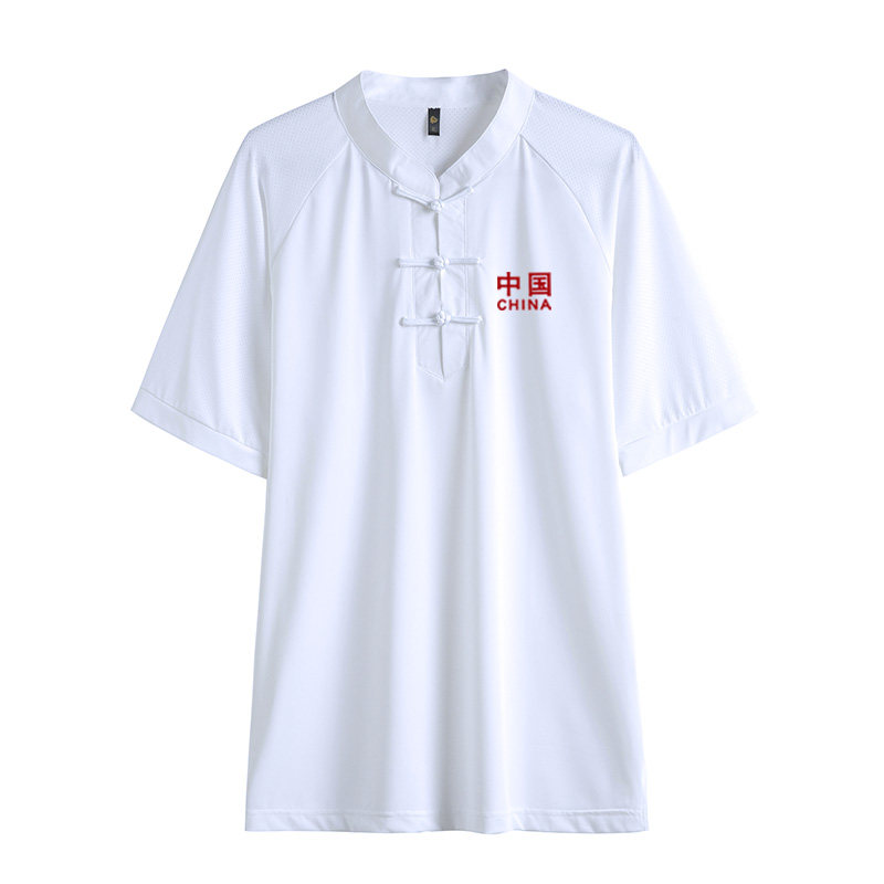 夏季国风太极服男款牛奶丝太极上衣单件T恤太极服装女武术练功服