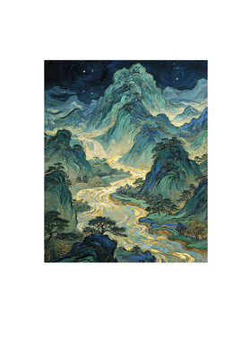 千里江山图数字油画diy填充手工画国画山水风景油彩画客厅装饰画