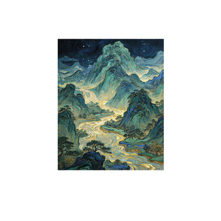 千里江山图数字油画diy填充手工画国画山水风景油彩画客厅装饰画