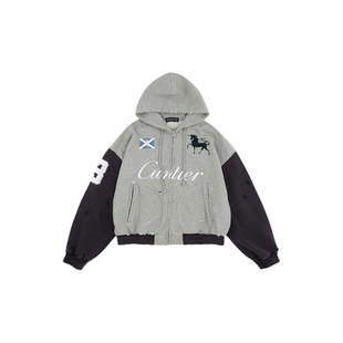 GRAILZ PROJECT GR美式水洗做旧破坏刺绣战马拉链连帽衫卫衣外套