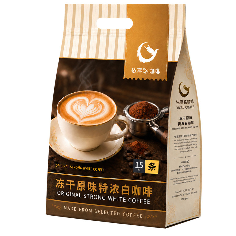 马来西亚原装进口二合一无蔗糖冻干特浓白咖啡粉原味即溶奶粉配方